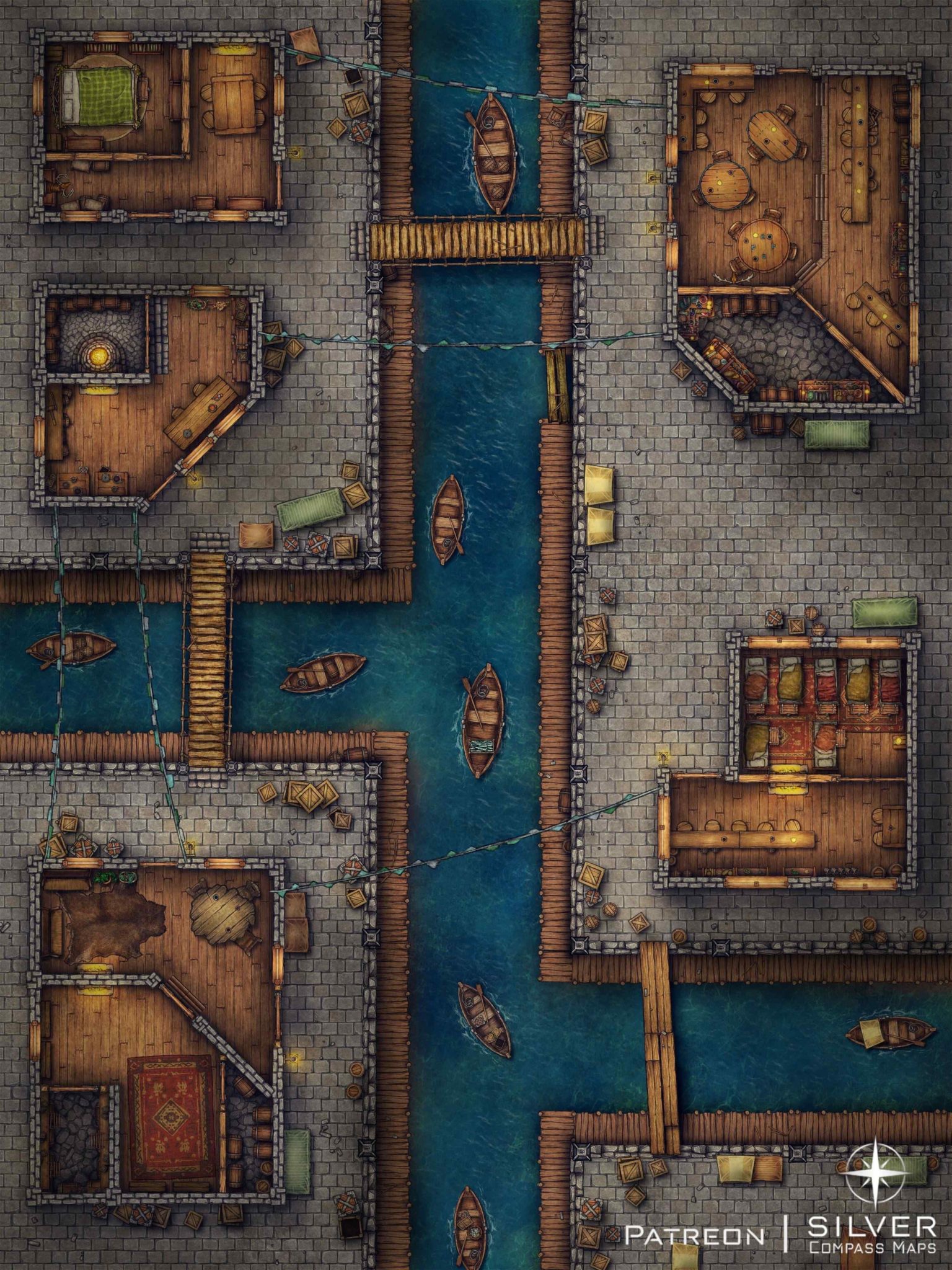 Silver Compass On Map Battlemaps & TTRPG Maps - Silver Compass Maps