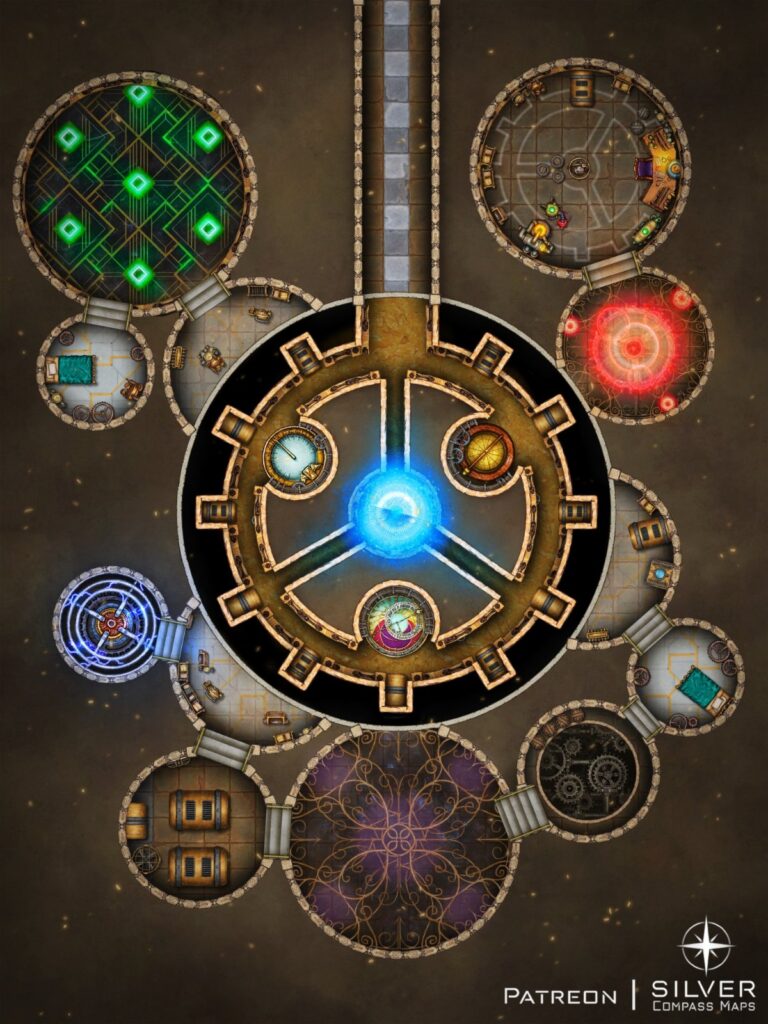 A dungeon with mechanical parts and cogs